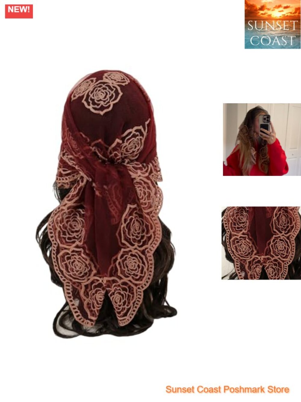 Sheer Lace Flower Embroidery Hair Scarf Bandana Headband